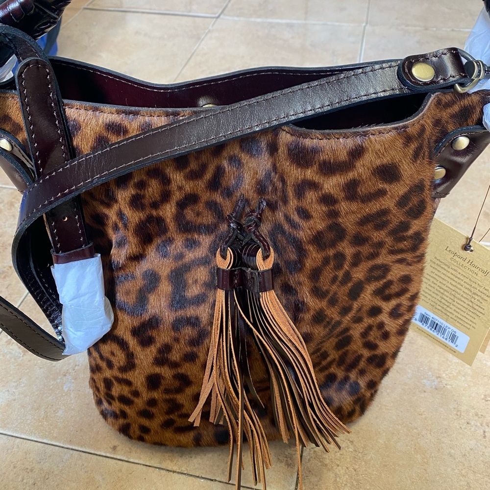 Patricia Nash leopard bag torresina leather large bucket new